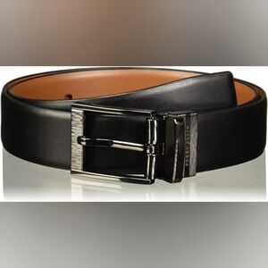NWOT Men's Perry Ellis Black Bonded Leather Belt with Sliver Hardware Size 36